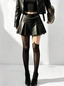 1 Pair Plus Size Women's Tights, Single Side Chain Stitch Design, European And American Y2K Style, Sexy And Fashionable - Black - View 5