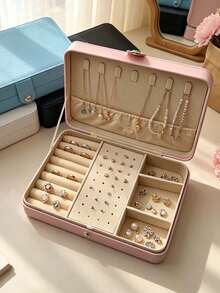 1pc Large Capacity Jewelry Box, PU Leather Jewelry Box, Portable Travel Jewelry Storage Box, Multi-Layer Jewelry Display Box, Compact Earring & Ring Box, Jewelry Organizer, Women's Gift Box, Travel Essential - Multicolor - View 11