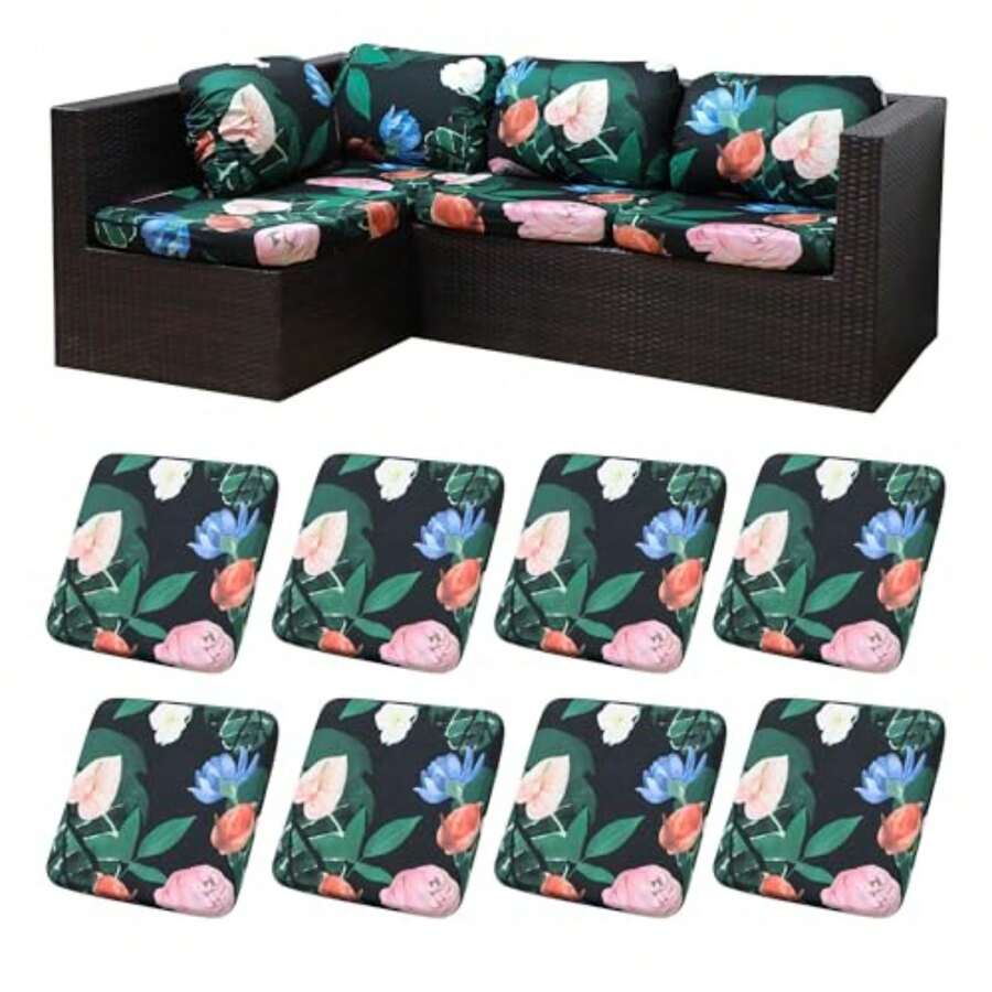 8 fundas de cojín para patio, fundas de cojín elásticas de repuesto, protectores de muebles lavables y reutilizables cama de flores - Multicolor - Ver 1