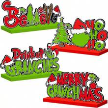The Grinch 4/3pcs Christmas Table Decor Signs, Merry Christmas Decorative Signs, Christmas Tree Hanging Ornaments, Suitable For Christmas, Halloween, Birthday Party, Holiday Decoration And Photo Props, Gifts For Family And Adults - Multicolor - View 4