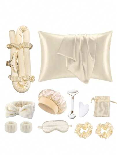 10/15pcs Heatless Curling Set, Light Beige Queen Set, Head Care Sleep Cap Set, Heatless Curling Headband (Wearable Overnight), Hair Styling Tool Set, Suitable For Valentine's Day Gift, Various Holiday Gifts