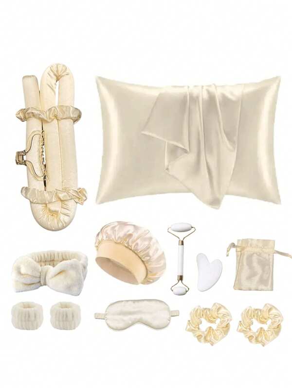 10/15pcs Heatless Curling Set, Light Beige Queen Set, Head Care Sleep Cap Set, Heatless Curling Headband (Wearable Overnight), Hair Styling Tool Set, Suitable For Valentine's Day Gift, Various Holiday Gifts