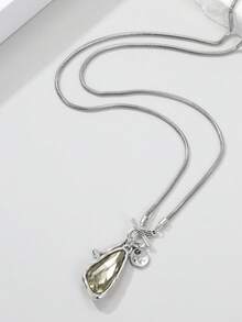 Women's Geometric Pendant Rhinestone Long Necklace - Coffee - View 5