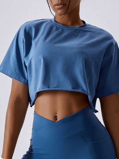 ATTRACO Women's Sports Tee Gym Top,Short Soft Sweat Shirt Top, Knit Crew Neck Sweatshirt Comfortable Yoga Sports Ultra Loose For Outdoor Sports Gym