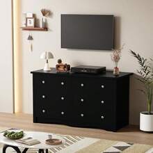 Black Dresser For Bedroom With 6 Drawers, 47.2" Wood Dresser Chests Of Drawers, Anti-Tip, Storage Organizer, TV Stand For Living Room, Closet, Hallway, Dormitory - Jet Black - View 6