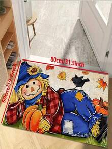1pc New Halloween Cat With Hat & Pumpkin Floor Mat, Thanksgiving, Suitable For Living Room, Bedroom, Indoor - Machine Washable - Flannel Material, Soft & Comfortable, No Pilling, Water-Resistant, Easy Care, Odorless - Perfect For Home Decor, Room Decor, Living Room Rug, Bedroom Rug, Bathroom Rug, Kitchen Rug, Area Rug, Hotel Decor - Area Rug, All Season - Multicolor - View 12