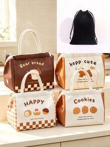 5/1pc Minimalist Square Lunch Tote Bag, Fashion Letter Print, Exquisite Plaid Hem Detail, Zipper Closure, Practical Bento Storage Bag, Suitable For Office Workers And Students, Applicable For Work, School, Picnic, Outdoor Activities And Daily Use - Multiple Colors and Styles - View 11