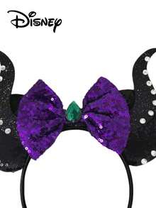Disney 1pc Black & Purple Glitter Headband, Holiday Party Hair Accessory, Fun Photo Prop, Suitable For Birthday Party, Easter Event, Cute Bow Cartoon Hair Decoration, Princess Costume Decoration Headband, Travel Accessory - Multicolor - View 4