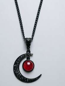 QTHOPE Gothic Punk Style Black Lace Purple Crescent Moon Necklace - Red - View 2