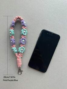 1pc Handmade Woven Daisy Flower Crossbody Handbag With Phone Chain Lanyard Cotton Rope Keychain - Multicolor - View 15