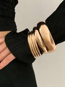 Set de 6 pulseras de metal anchas y elegantes de estilo vintage, aptas para uso diario - Oro 34 - Ver 3