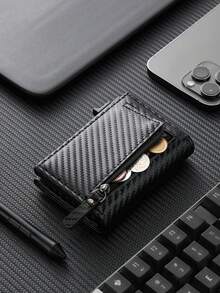 3/1pc Men's Carbon Fiber PU Pop‑Up Wallet, Zipper Coin Pocket Trifold Purse, Multi‑Card Slots Slim Purse For Business Daily Use - Multicolor - View 13