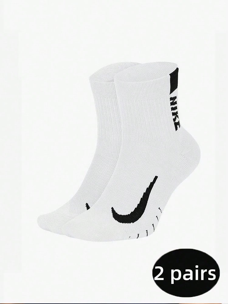 Nike Unisex Casual Training Running Crew Socks, Color-Block, 2-Pack - White - View 1