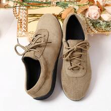 Women's Soft Sole Suede Lace-Up Casual Shoes, Round Toe, Flat Heel, Comfortable, Lightweight, Retro, Spring/Autumn, Daily Commute Shoes - Khaki - View 8