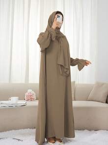 1 buah Gaun Muslim Elegan Ukuran Besar dengan Manset Berlipit dan Desain Lipatan Depan, Gaya Klasik Serbaguna, Mudah Dipadukan dengan Pakaian Islami, Khimar, dan Jubah Abaya Apa Pun - MultiWarna - View 10