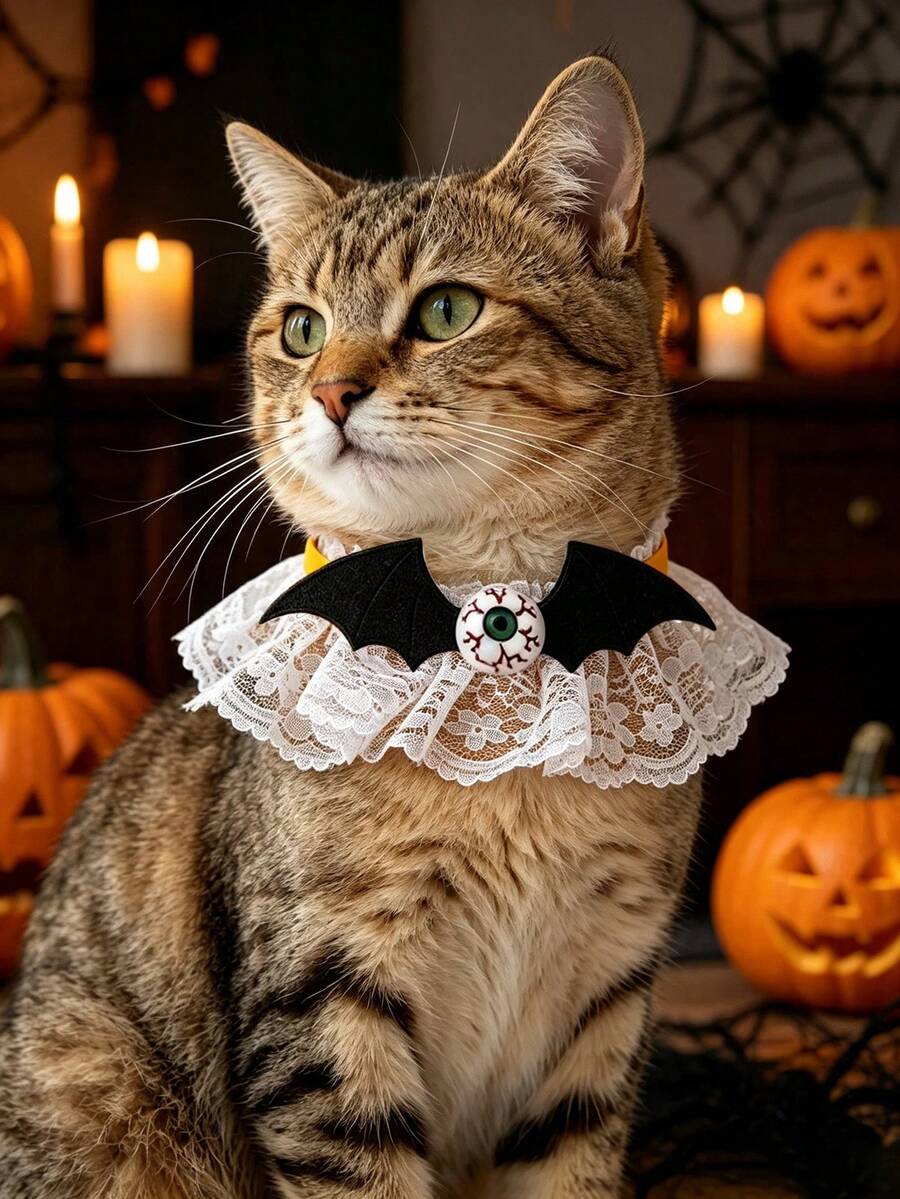 Aksesori Kostum Halloween untuk Kucing dan Anjing: Dasi Kupu-kupu, Sayap Kelelawar, Mata Setan, Kerah Renda, Kerah Lonceng yang Dapat Diatur. - MultiWarna - View 1