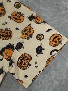 Set 2 pcs Minimalis Motif Hantu Halloween, Pakaian Santai Longgar Rajut, Atasan Lengan Panjang dan Celana Pendek Belahan Samping, Cocok untuk Digunakan di Rumah - Aprikot - View 7