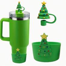 Christmas Tree Cup Decoration Set, Includes 2 Holiday Accessories, Designed For 30Oz And 40Oz Cups, With 10mm Silicone Straw Cap And Protective Sleeve - View 3