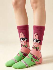 SpongeBob SquarePants 1/5/10雙隨機款 SquarePants 卡通中筒襪，適合街頭風與休閒穿搭，可愛校服與日常穿著 - 彩色 - 查看 4
