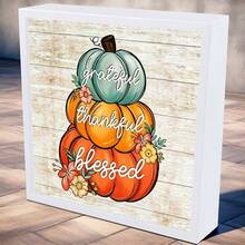 Thanksgiving Blessing Pumpkin Stack Sign - Modern Style Wooden Box Sign, Creative Tabletop Decor Plaque, Multi-Purpose Desktop Display Sculpture, Suitable For Home, Office, Kitchen, Thanksgiving And Halloween Decoration Accessories - White Pumpkin Standee - View 5