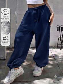 Joggers de Mujer Plus Size con Elástico y Listón al Frente – Calientitos y de Alta Calidad - Azul Marino - Ver 4