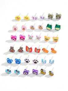 36 Pairs Girls Cute Colorful Soft Clay Fruit & Animal Plastic Earrings Set Without Box, Best Birthday Gift For Friends (Random Color & Style) - Multicolor - View 10