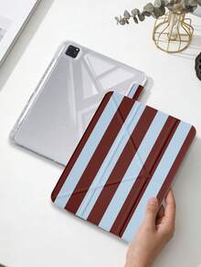 1件紅藍條紋平板保護殼，適用於 iPad Mini6/7/Air/Air2/9.7/10.2/10.5/10.9 (Air4-Air8)/Pro 11/10th Gen/A16/Pro 11 2024，彩繪圖案平板保護套，透明壓克力背殼，絲綢質感 8 角支架，自動睡眠/喚醒，內置筆槽，不含筆，部分機型附相機框 - 彩色 - 查看 2