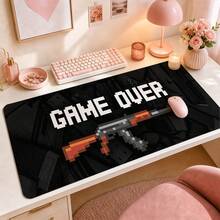 1 buah Alas Mouse Meja Anti Air dan Anti Selip Ukuran Besar, Motif Pixel Game Over Gun, Alas Keyboard Tahan Aus untuk Perlindungan Desktop Kantor dan Gaming - View 1