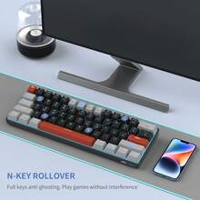 Magegee 1pc Star61 60% Mechanical Gaming Keyboard, Black & Grey Mixed Color Keycaps, Red Switch, Detachable Type-C Cable Mini Keyboard, Blue Backlight, Compatible With Windows / PC / Laptop [Grey&Black: Red Switch] - Gray black (Red Switch) - View 6