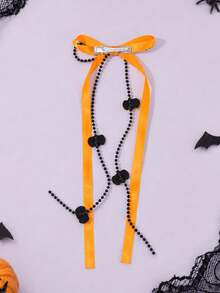 2pcs Halloween Ghost Pumpkin Bow Hair Clips, Ribbon Long Tail Ghost Pumpkin Pendant Hair Clips, Fun Halloween Party Gift Hair Accessories - Orange - View 8