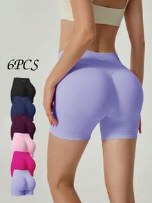 UONNOU 6Pcs Women Soft Ribbed Seamless High Waist Biker Shorts, Tummy Control Peach Butt Lift Anti-Chafing Stretch Yoga Shorts - Multicolor - View 10
