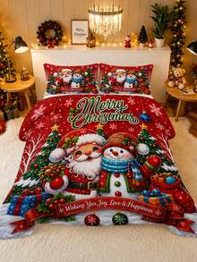 3pcs Christmas Theme Red Background Cartoon Santa Claus Snowman Christmas Pattern Bedding Set Quilt And Pillowcase 3 Pieces Set - Soft, Comfortable And Breathable Bedding, 200g Quilted Filling, Includes 1 Quilt And 2 Pillowcases (Pillow Inserts Not Included) - Perfect Choice For Home Or Dorm Christmas Decoration - Multicolor - View 13