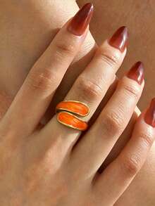 1pc Gold-Plated Orange Enamel Double-Layer Personalized Ring, Minimalist Fashion Stackable Jewelry, Suitable For Daily, Party, Date, Great Gift Choice - Multicolor - View 1