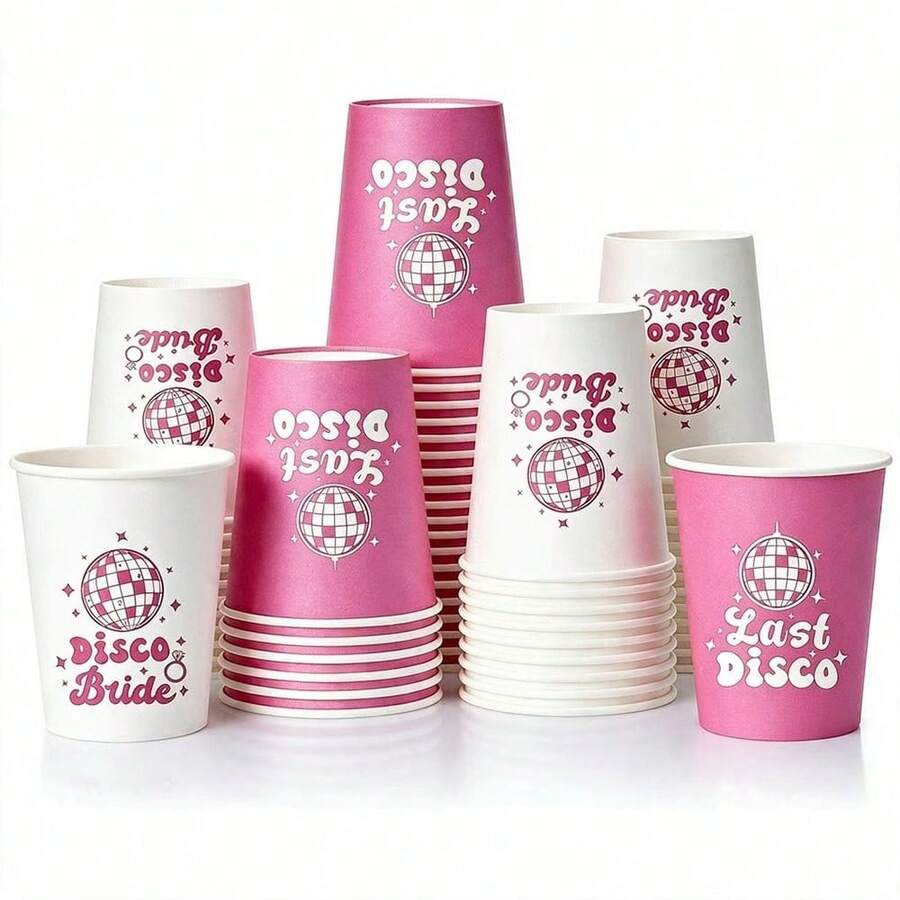10/20/40Pcs Last Disco Party Cups Disco Ball Print Disposable Paper Cups For Bachelorette Bridal Shower Retro Disco Party Tableware Supplies - Disco - View 1