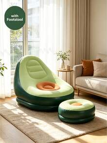 Avocado Flocked Inflatable Sofa With Footstool, Lazy Sofa Couch Portable Air Lounger Chair, Indoor Outdoor Recliner For Living Room Bedroom Balcony Camping - Multicolor - View 1