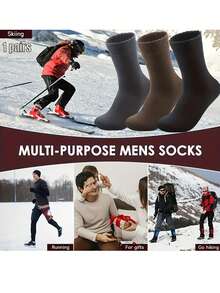 2pcs Men's Thickened Terry Mid-Calf Socks, Fleece Lined Cotton Socks For Autumn/Winter, Warm And Cold-Resistant - Multicolor - View 6