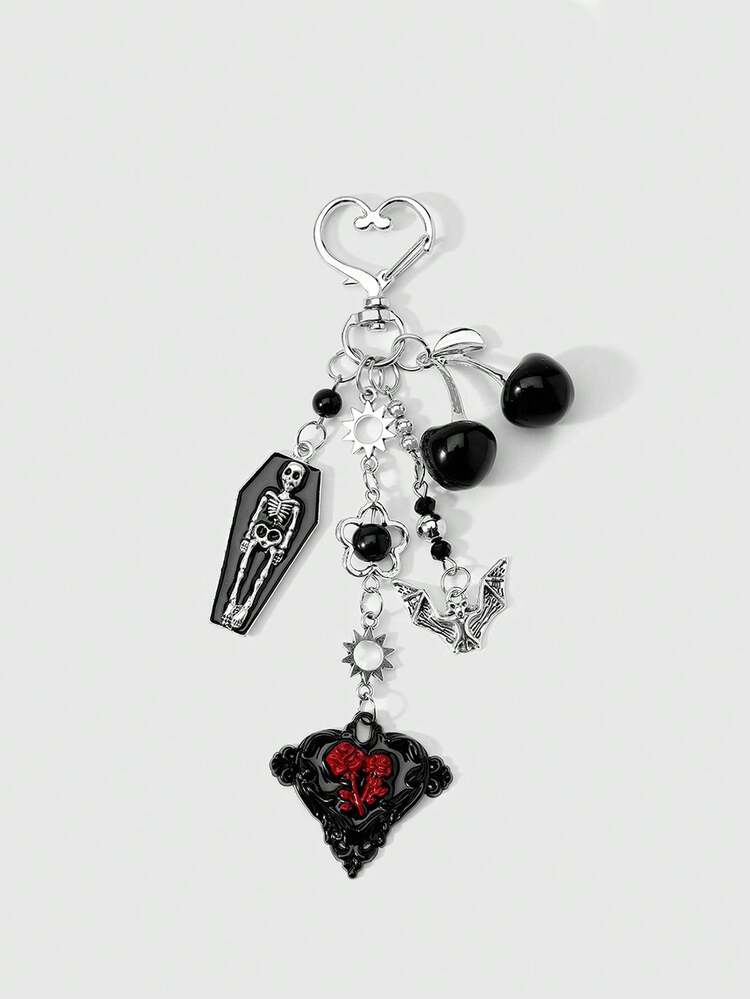 1PC Dark Sweet Cool Personalized Coffin Bat Rose Keychain Cherry Bag Charm Accessory - Multicolor - View 3