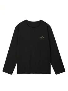 Women's Spring/Autumn Loose Fit Versatile Round Neck Fashion Casual Letter & Cartoon Car Print Long Sleeve T-Shirt - Black - View 6