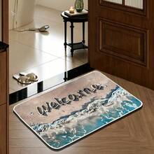 1pc Summer Beach Vacation Style Gold Diamond Velvet Rug, Comfortable & Durable, Balcony Hallway Decor Carpet, Entryway Bedroom Kitchen Doormat, Home Essential - Multicolor - View 1