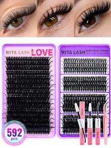 RITALASH 2527/ 592/655/640/384pcs Individual Lash Clusters Kit 4 Trays Volume Lashes With Lash Bond And Seal Lash Remover Lash Tweezer For Travel/Cosply/Daily Use For Beginner Waterproof Resuable Eyelash Extensions At Home - Black - View 15