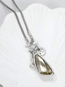 Women's Geometric Pendant Rhinestone Long Necklace - Coffee - View 3
