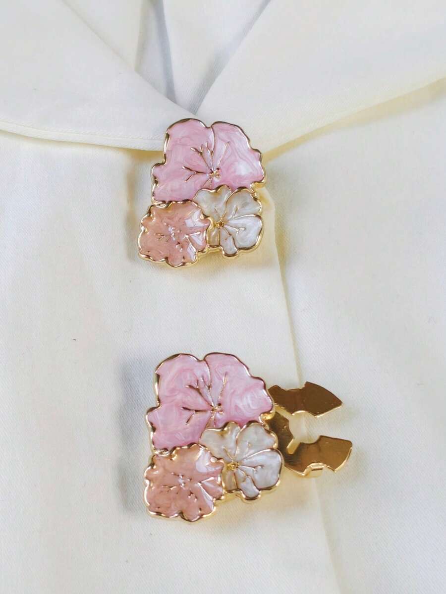 1pc/2pcs Button Cover For Shirt Flowers Cufflinks Vintage Sleeve Button Clip On Button For Dress Wedding Gifts And Party - Gold - View 1