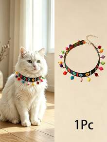 1pc Bohemian Style Tassel Colorful Ball Pet Collar, Suitable For Cats And Small Dogs, Cute Photography Pet Decoration, Adorable Cat Christmas Accessory, Dog Neck Collar, Pet Necklace Jewelry, Suitable For Daily And Celebration Occasions - Multicolor - View 4