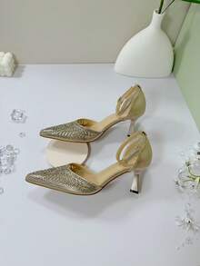 Women's Elegant Gold Pointed Toe Stiletto High Heels, Suitable For All Seasons - Gold - View 7