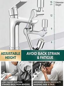 1440° Universal Swivel Faucet, Heavy-Duty ABS With Metallic Surface, 2-In-1 Dual-Mode Extendable Retractable Faucet Nozzle With Anti-Splash Connector, Mechanical Arm Design, Easy Installation Compatible With Extender, Booster, Expander, Filter, Rotatable Manual Faucet, Modern Durable Faucet For Bathroom, Commercial Or Gift, Kitchen Sink Extender, Balcony Faucet, No Drilling Required - Multicolor - View 12