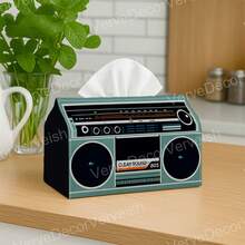 1pc Vintage Orange & Black Cassette Tape Pattern Tissue Box, Home Living Room Bedroom Desktop Paper Towel Holder, Creative Retro Style Napkin Box, Cafe & B&B Decor Ornament - Multicolor - View 11