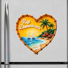 Dominican Republic Heart-Shaped Caribbean Escape Palms Sails And The Gentle Warmth Of A Setting Sun Magnet Where The Tropics Keep Your Heart At Ease Keepsake For All Metal Surfaces Throughout The Home - A - View 2