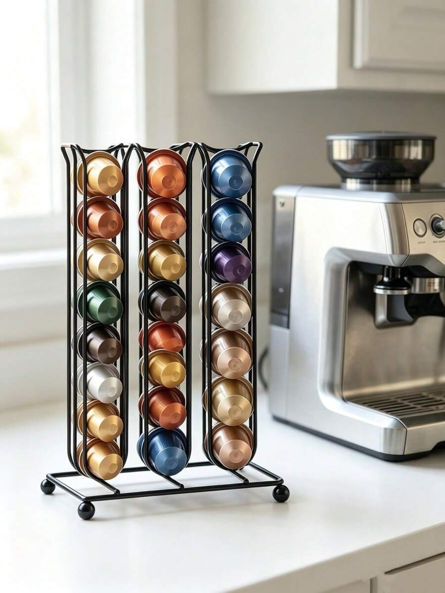 Metal Coffee Capsule Holder Stand, Vertical Coffee Pod Storage Rack, Countertop Organiser For Capsules, Kitchen Desk Storage Display,Space‑Saving Countertop Organiser,Perfect For Kitchen Counter,Coffee Bar