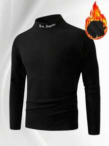 Men's High Neck Long Sleeve Shirt - Slim Fit, Top, Suitable For Running And Casual Wear, Machine Washable, Autumn/Winter, Active Lifestyle, Fashion Apparel, Smooth Fabric, - Black - View 3