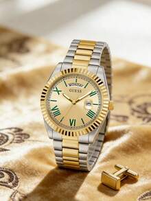 Jam Tangan Quartz Mewah Pria GUESS, Tampilan Tanggal dan Hari, Tali Stainless Steel Dua Warna, Tahan Air 50M, GW0265G8 - Perak - View 7